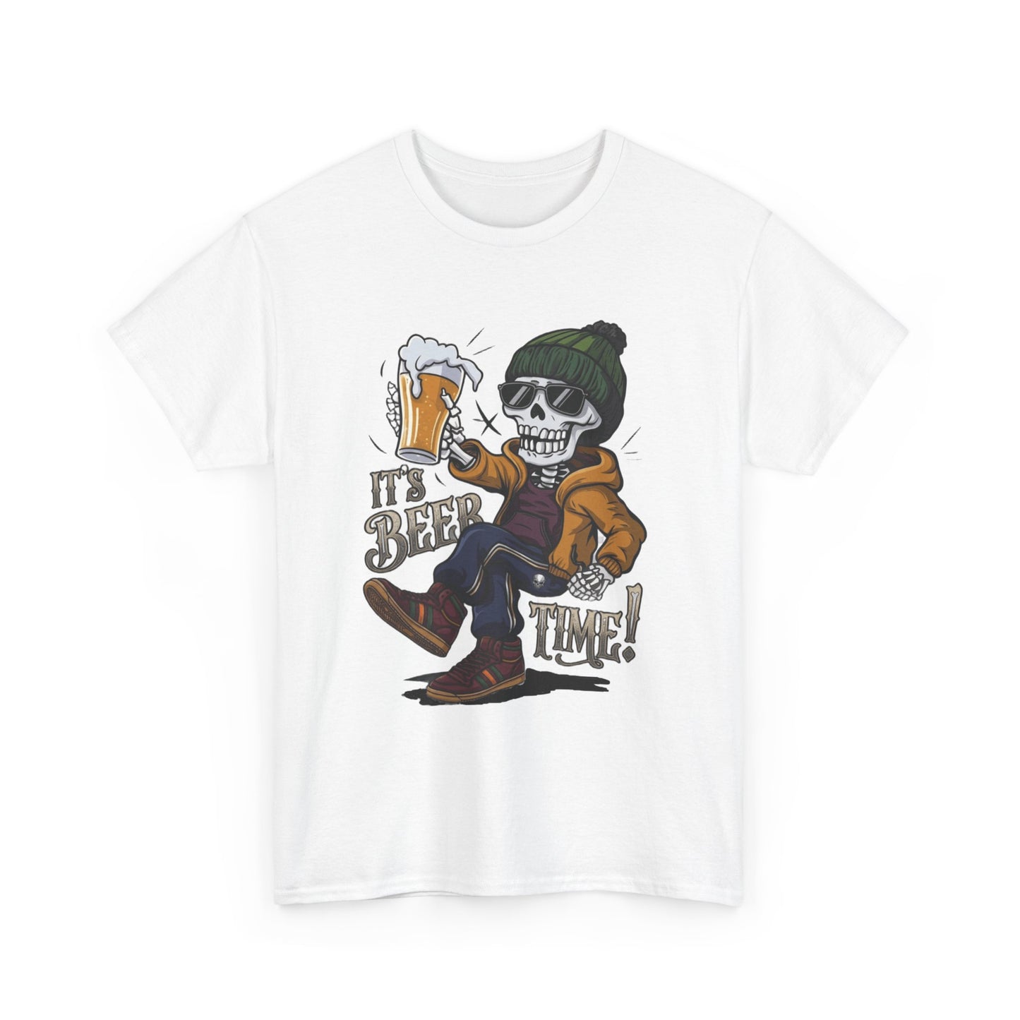 "It's Beer Time" Skull & Beanie Graphic Tee