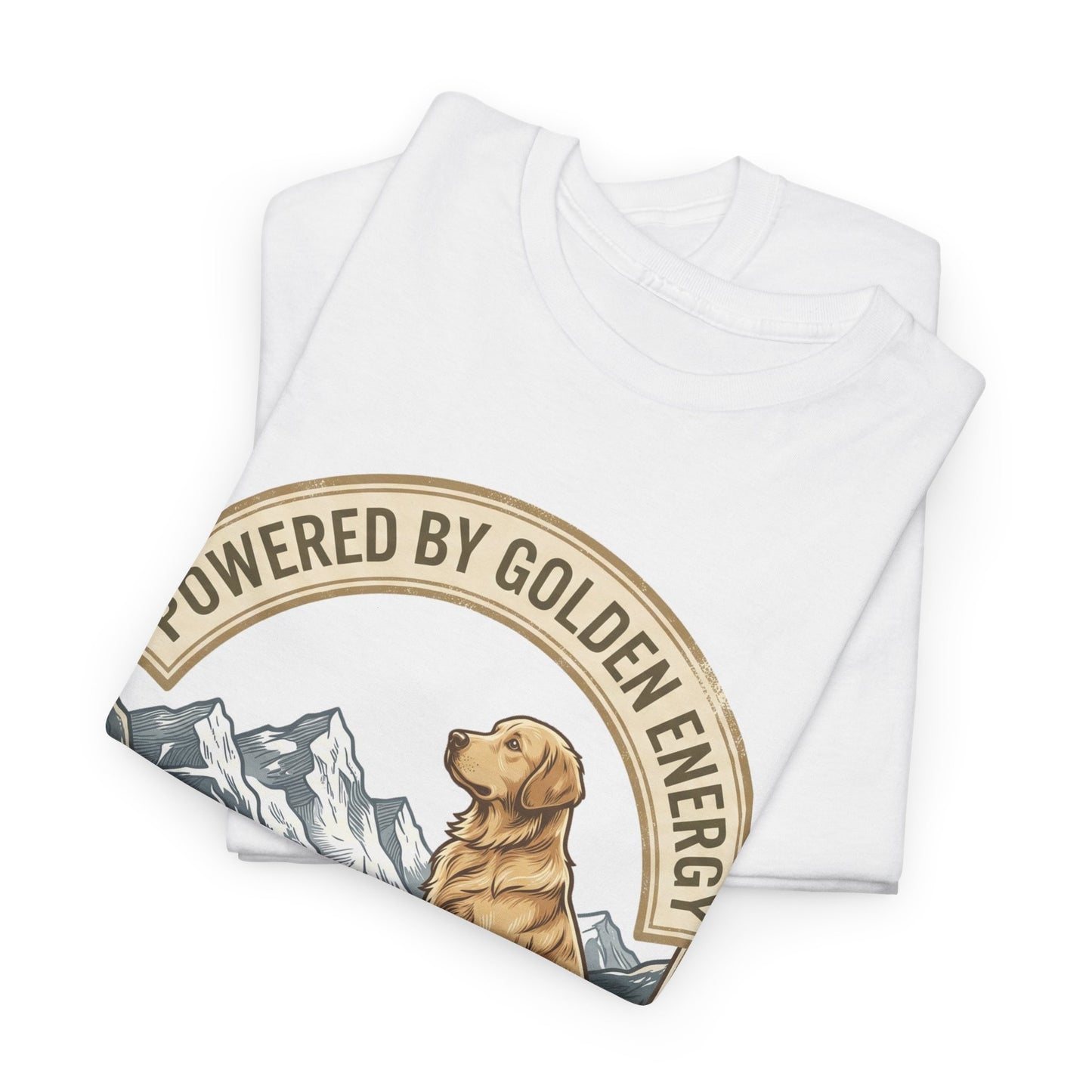 "Powered By Golden Energy" Golden Retriever Unisex Heavy Cotton T-Shirt | Adventure Buddy Dog Lover Outdoor Graphic Tee
