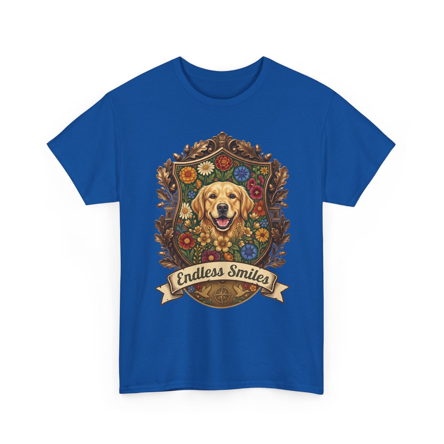 Golden Retriever 'Endless Smiles' T-Shirt  Vintage Floral Crest Dog Graphic Tee