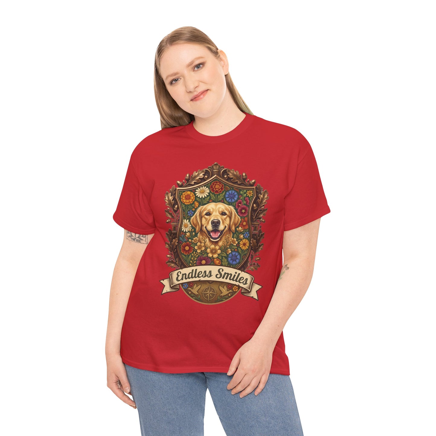 Golden Retriever 'Endless Smiles' T-Shirt  Vintage Floral Crest Dog Graphic Tee