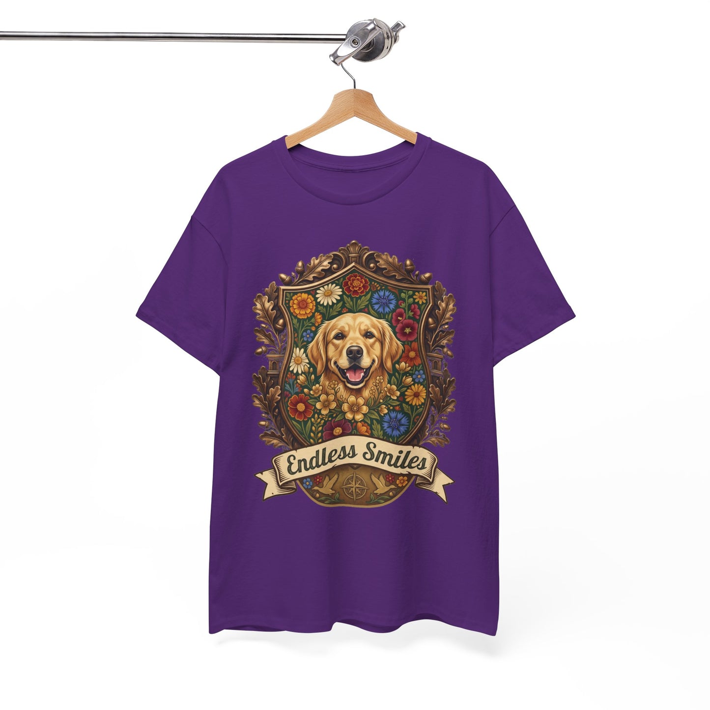 Golden Retriever 'Endless Smiles' T-Shirt  Vintage Floral Crest Dog Graphic Tee