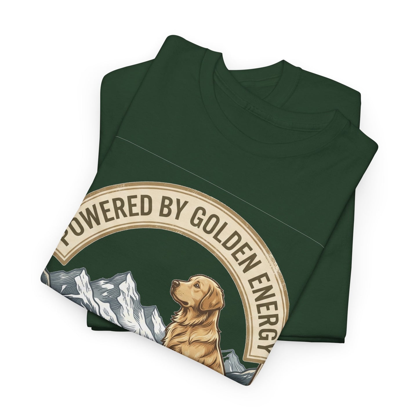 "Powered By Golden Energy" Golden Retriever Unisex Heavy Cotton T-Shirt | Adventure Buddy Dog Lover Outdoor Graphic Tee