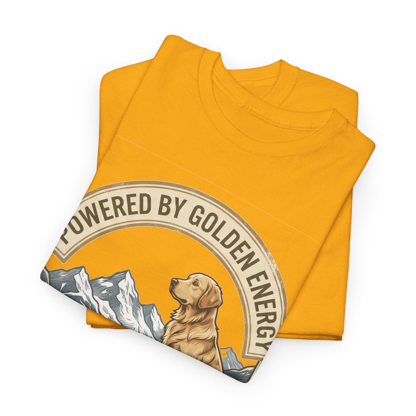 "Powered By Golden Energy" Golden Retriever Unisex Heavy Cotton T-Shirt | Adventure Buddy Dog Lover Outdoor Graphic Tee