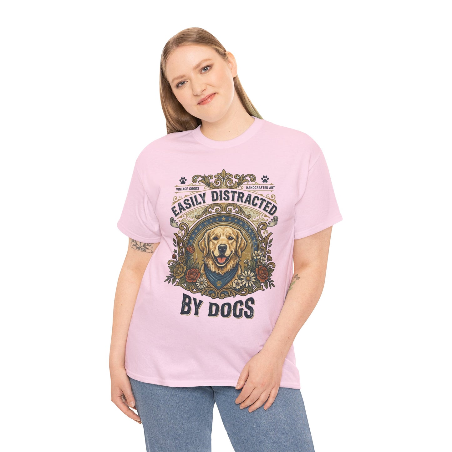 Easily Distracted By Dogs Printed Cotton T‑Shirt
