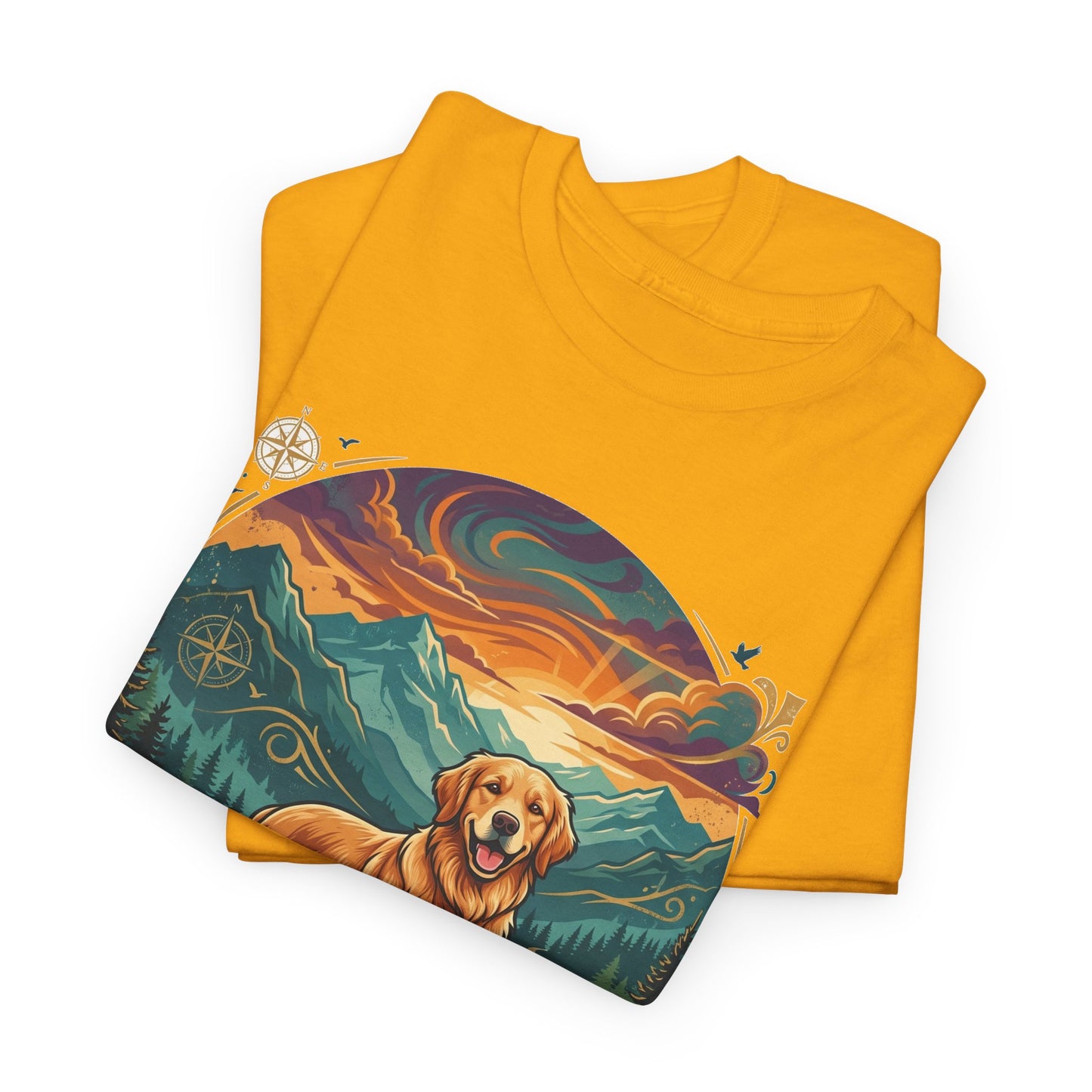 "Adventure Buddy" Golden Retriever T-Shirt | Light Blue Vintage Mountain And Nature Dog Lover Graphic Tee