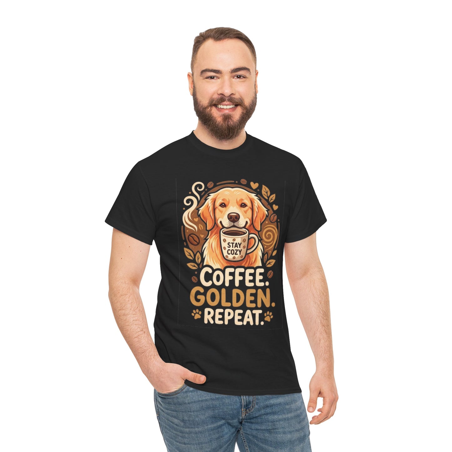 Golden Retriever Coffee Tee Shirt | Coffee Golden Repeat Dog Lover Graphic Tee