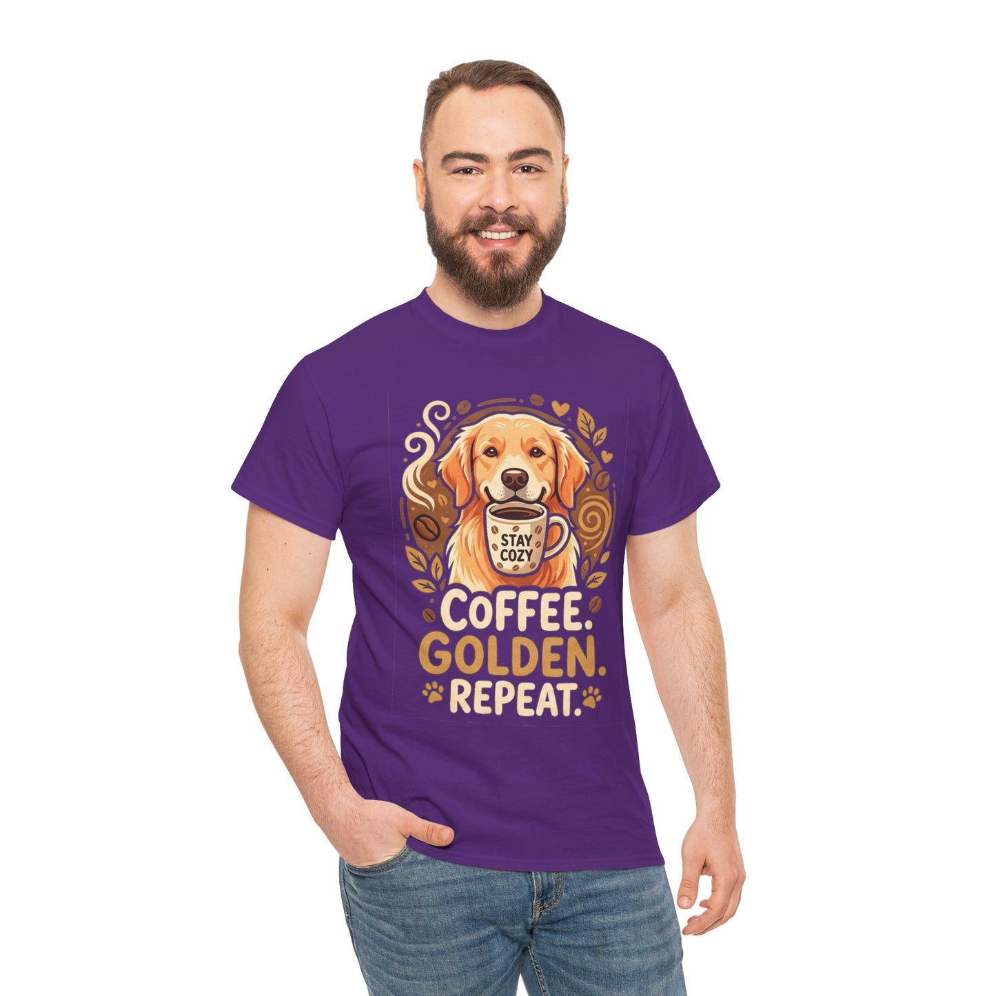 Golden Retriever Coffee Tee Shirt | Coffee Golden Repeat Dog Lover Graphic Tee