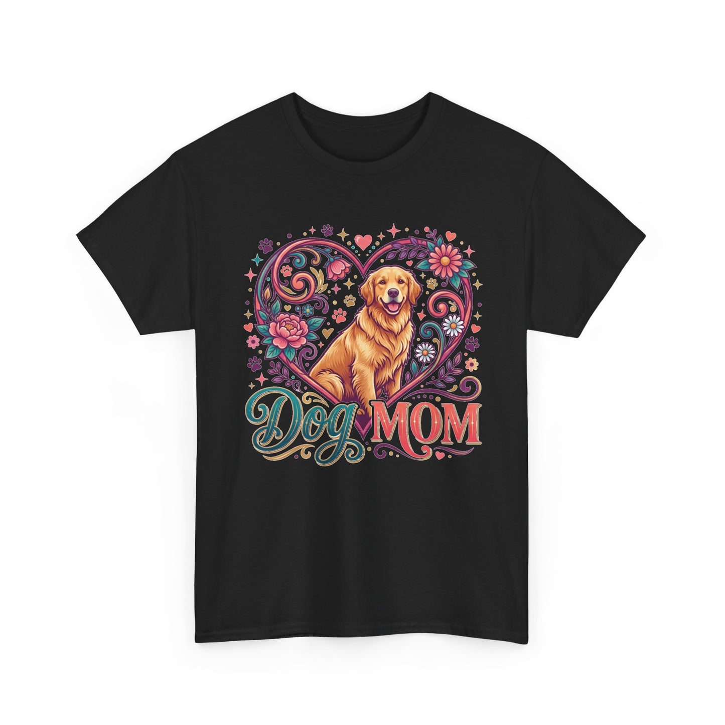 Dog Mom T‑Shirt — Floral Heart Golden Retriever Tee for Dog Lovers, Mother’s Day Gift
