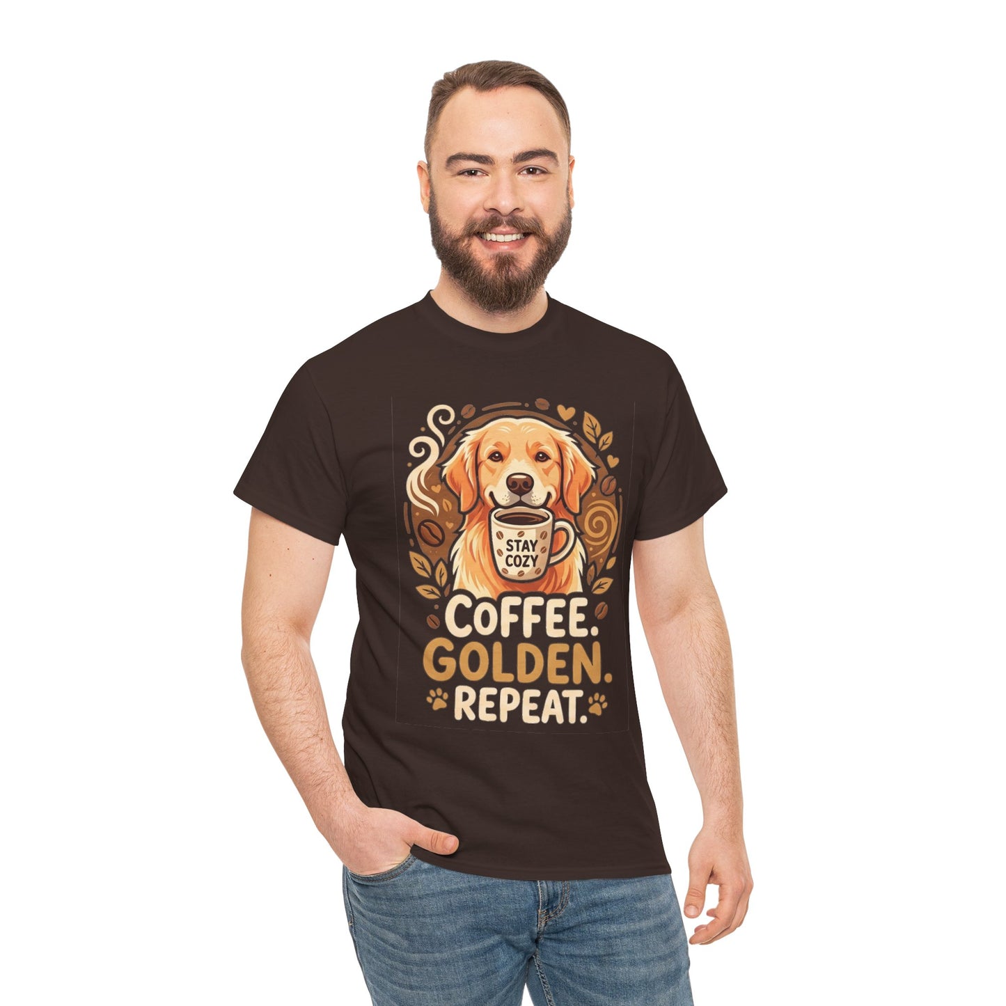 Golden Retriever Coffee Tee Shirt | Coffee Golden Repeat Dog Lover Graphic Tee