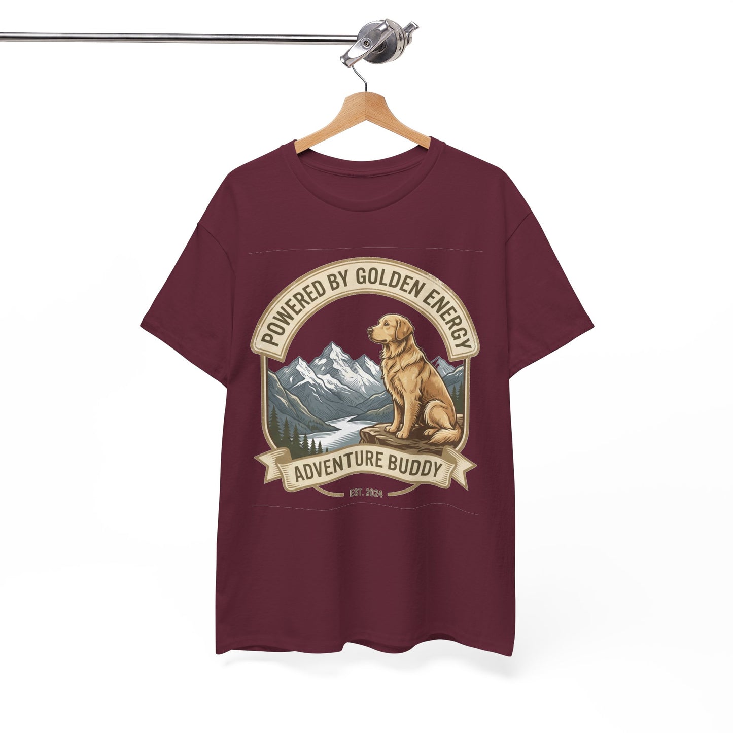 "Powered By Golden Energy" Golden Retriever Unisex Heavy Cotton T-Shirt | Adventure Buddy Dog Lover Outdoor Graphic Tee