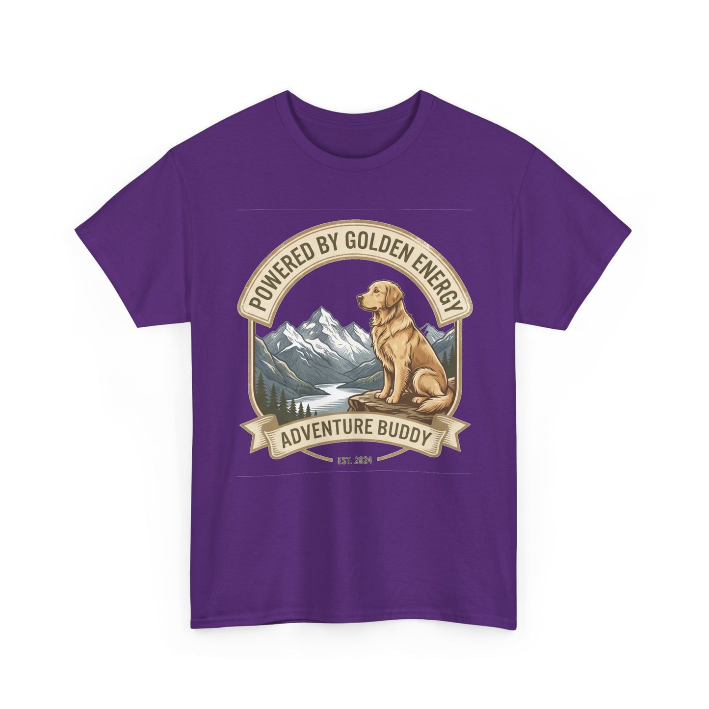 "Powered By Golden Energy" Golden Retriever Unisex Heavy Cotton T-Shirt | Adventure Buddy Dog Lover Outdoor Graphic Tee