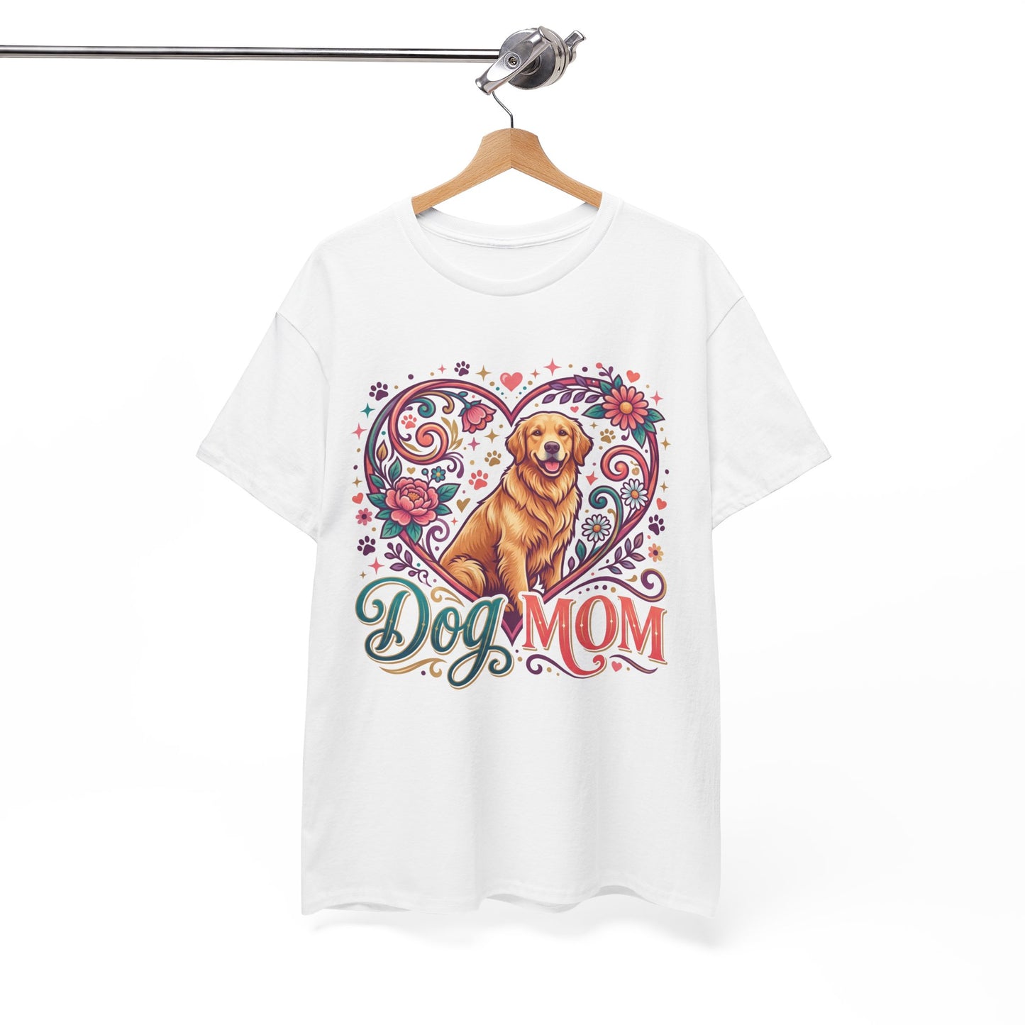 Dog Mom T‑Shirt — Floral Heart Golden Retriever Tee for Dog Lovers, Mother’s Day Gift