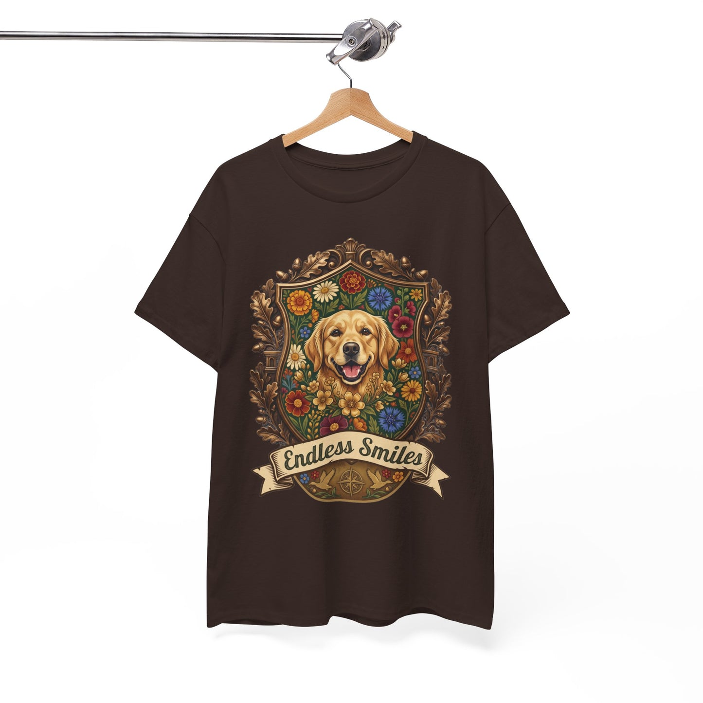 Golden Retriever 'Endless Smiles' T-Shirt  Vintage Floral Crest Dog Graphic Tee