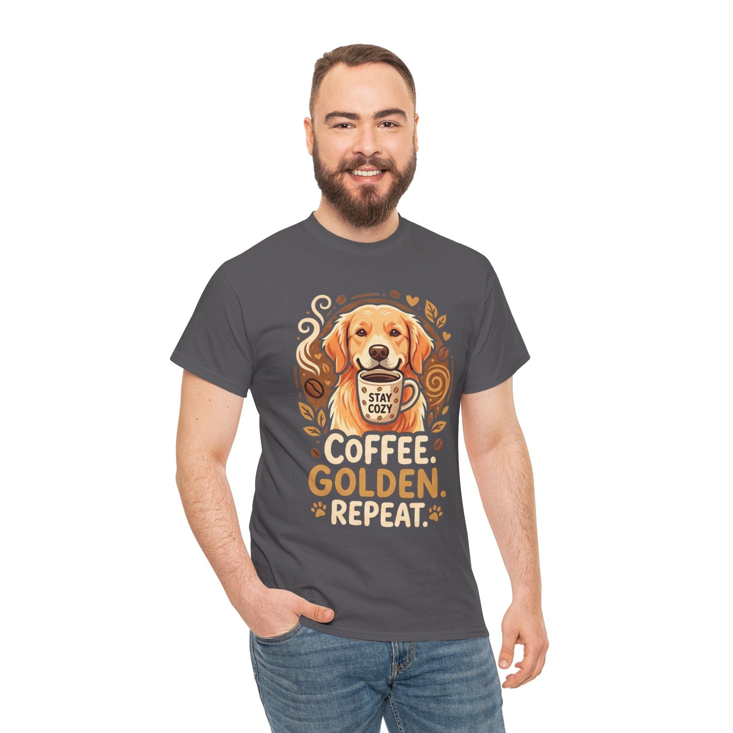 Golden Retriever Coffee Tee Shirt | Coffee Golden Repeat Dog Lover Graphic Tee