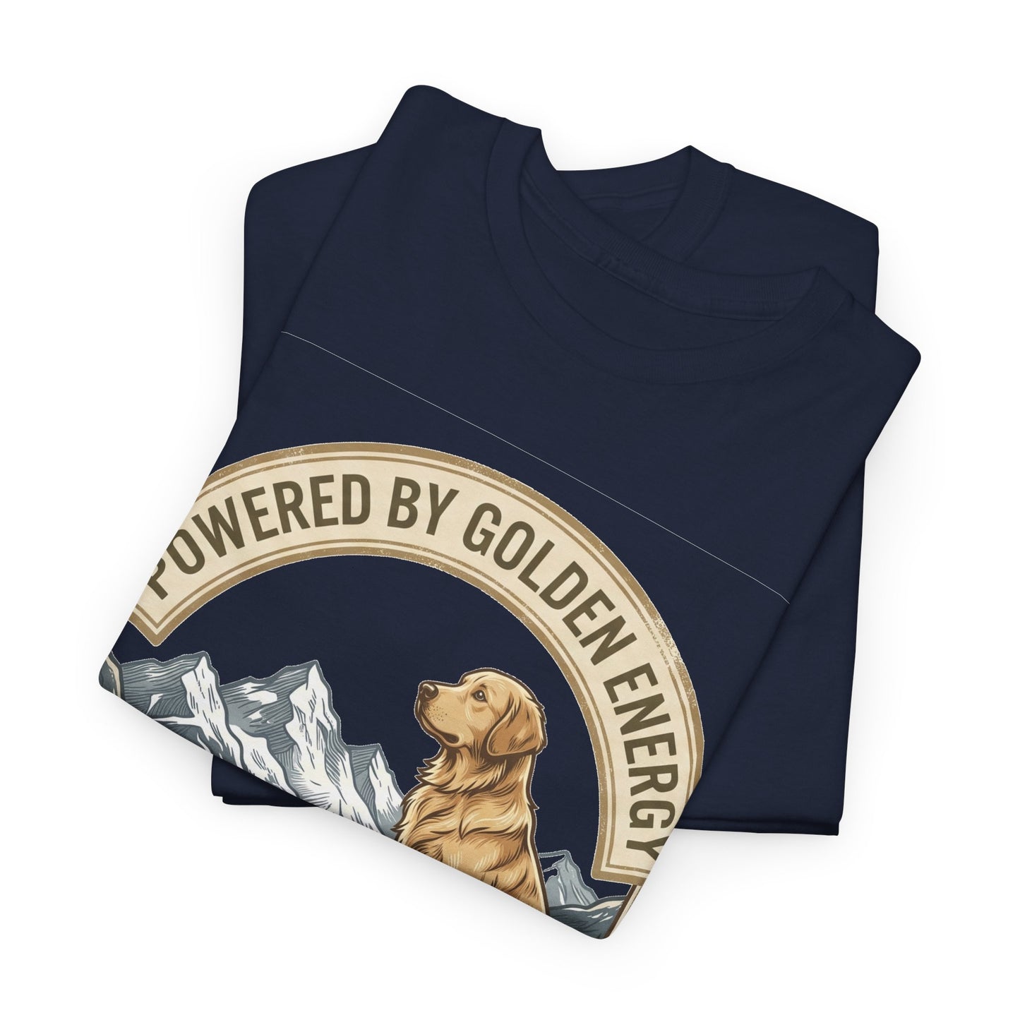 "Powered By Golden Energy" Golden Retriever Unisex Heavy Cotton T-Shirt | Adventure Buddy Dog Lover Outdoor Graphic Tee