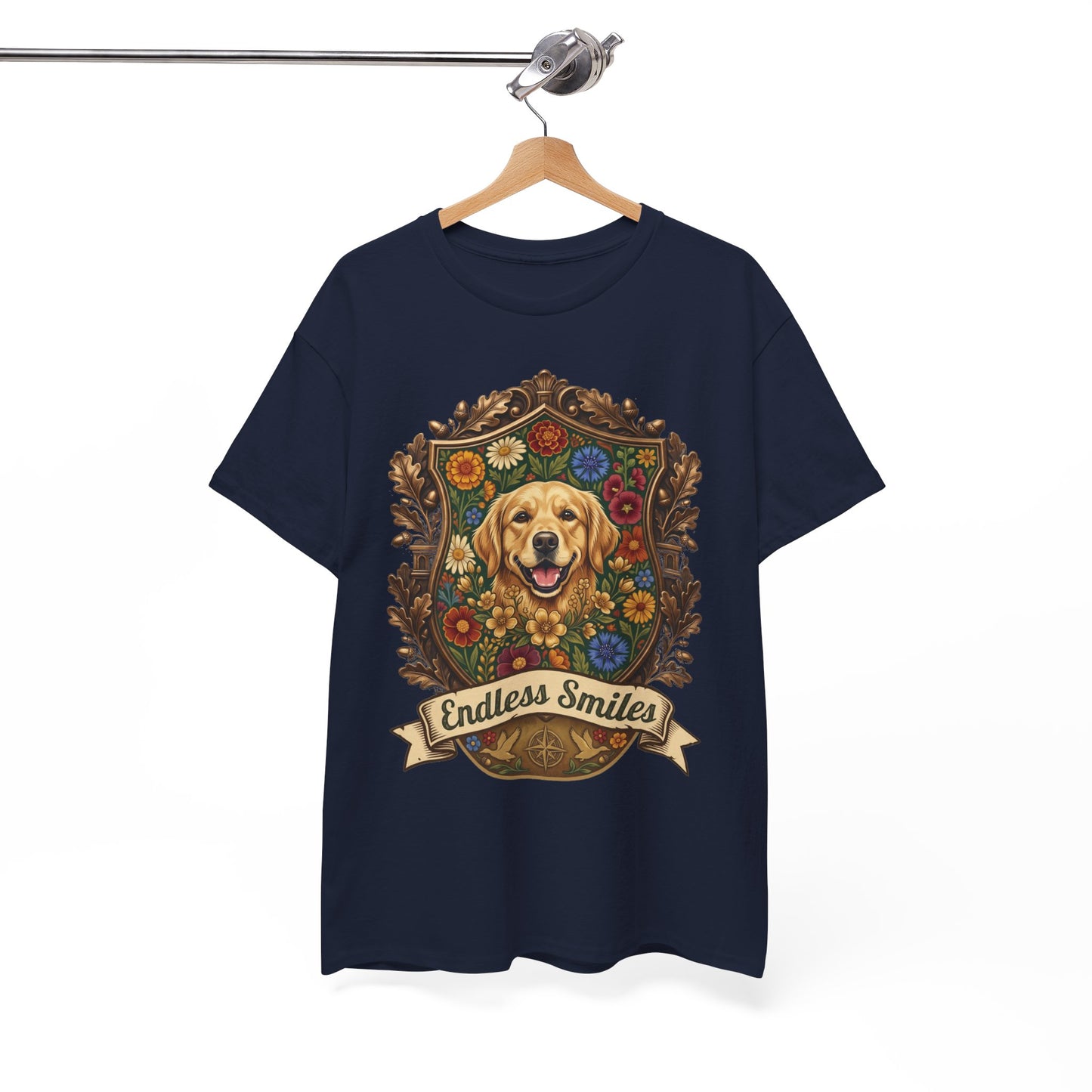 Golden Retriever 'Endless Smiles' T-Shirt  Vintage Floral Crest Dog Graphic Tee